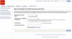 wells fargo online banking sign on page